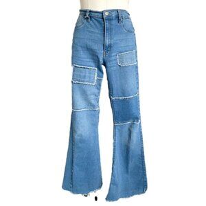 70s Style Patchwork Super High-Rise Flare Hippie Jeans - 28-29"/M